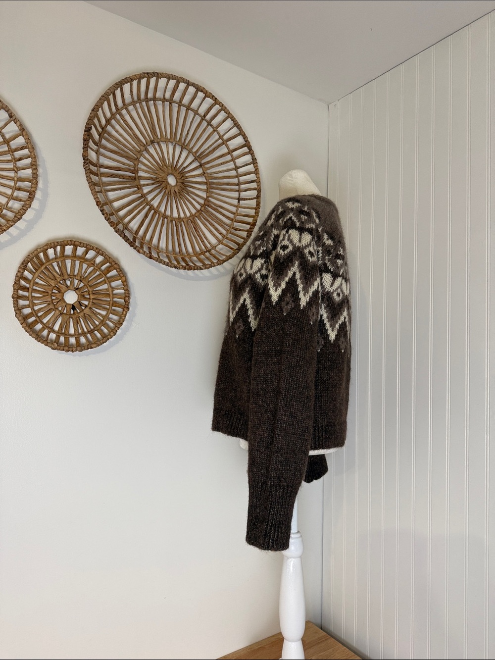 GAP Brown and Cream Fair Isle Button-Up Cardigan - Picture 13 of 15